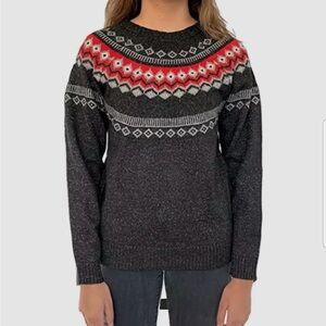 Weatherproof Black Sweater with Red and White Pattern